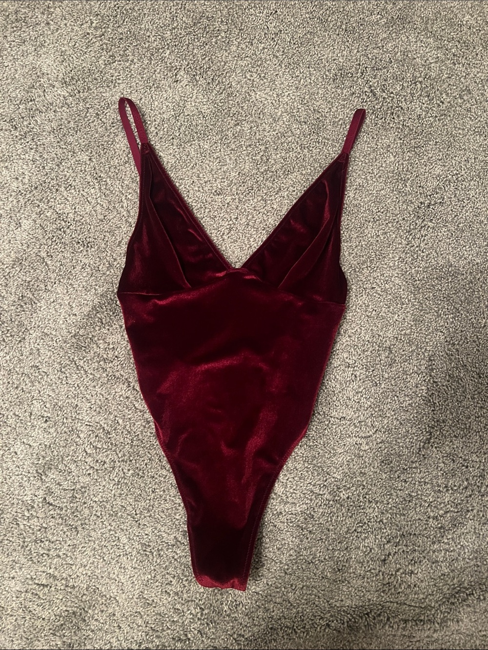 Velvet Burgundy V-Neck Bodysuit